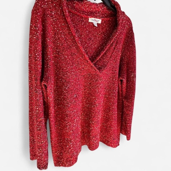 Coldwater Creek Womens Red Soeckled Knit Pullover Sweater V Neck size XL - Picture 9 of 13